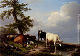 Eugene Verboeckhoven Famous Paintings - Animals Grazing Near The Sea